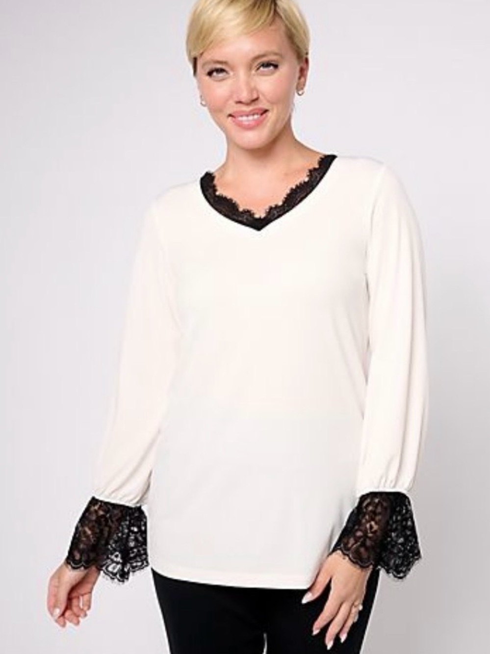 Susan Graver Occasions Liquid Knit Bracelet Sleeve Lace Top XS NWOT